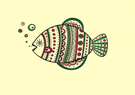 Illustration of fish, produced in ethno style with the unique colourのイラスト素材