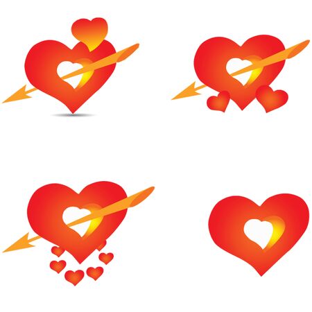 Set of red hearts with Cupid s arrow, vector illustrationのイラスト素材