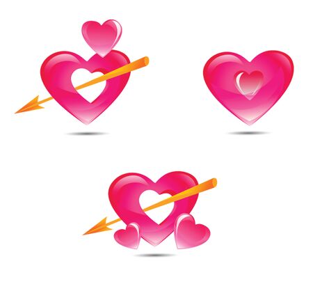 Set of pink hearts with Cupid s arrow, vector illustrationのイラスト素材