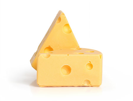 Delicious cheese pieces, isolated on white background with clipping path.の写真素材
