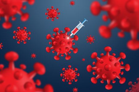 Particles of Coronavirus against the background of the Earth, Virus Cell attacks Planet. Dangerous virus COVID-19 or Coronavirus global pandemic concept.の写真素材