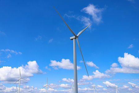 Windmill farm with the sky background and clouds