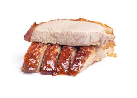 Chinese Roasted duck cut isolated on white backgroundの写真素材
