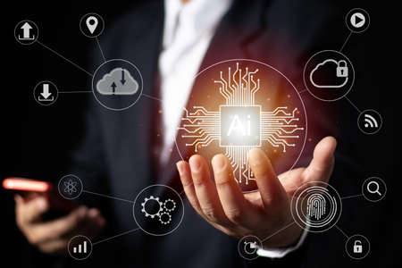 Touch the future,Interface technology, The future of user experience, New technology bigdata and business process strategy, Digital transformation change management, Creating innovative technologies.の写真素材