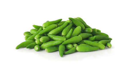 Green hot chilli peppers isolated on a white background with clipping path , spicy conceptの写真素材