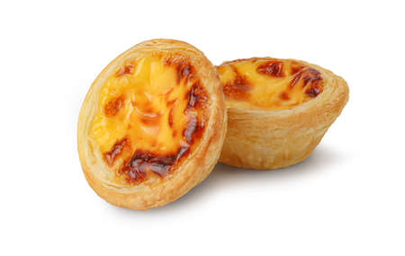 Egg tart isolated on white background, potugal homemade dessert.