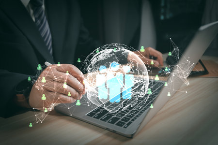 Human resource management, HR, recruitment, leadership and teambuilding. Business and technology concept. HR recruitment and global outsourcing, Global business structure of networking, Social networkの写真素材