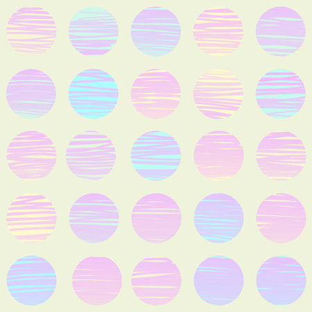Seamless repeating grid pattern of circles with lines in light pastel colours.のイラスト素材
