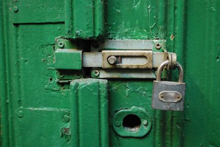 Locked Green Doorの写真素材
