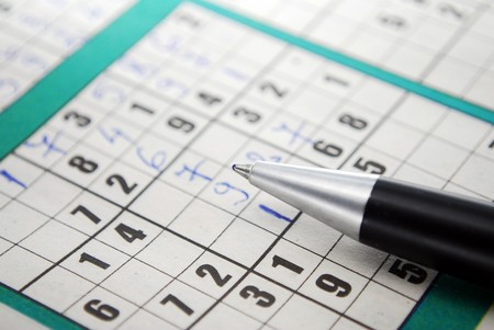 A partially filled sudoku puzzle with pencil Sudokuの写真素材