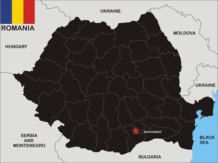 political map of Romania country with flag and regions political map of Romania country with flag and regions