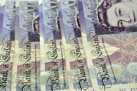 British currency 20 ponds notes mixed together
