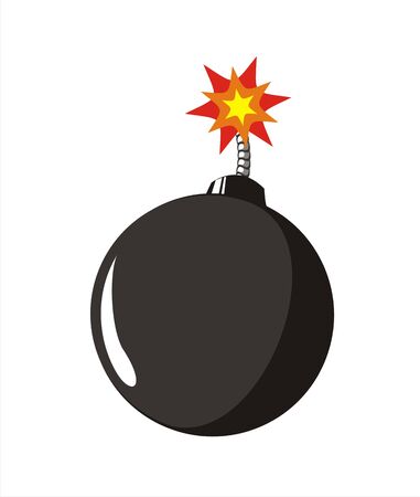 big size old style black bomb with burning fuse illustrationの写真素材