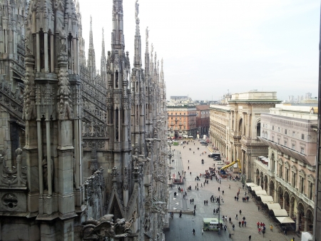 Tourists at Piazza Duomo from Milan Italyの写真素材