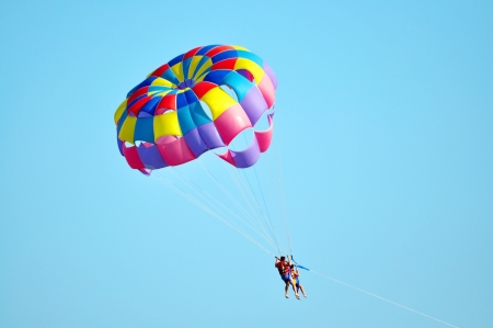 mediterranean sea colorful parachute extreme sport funの写真素材