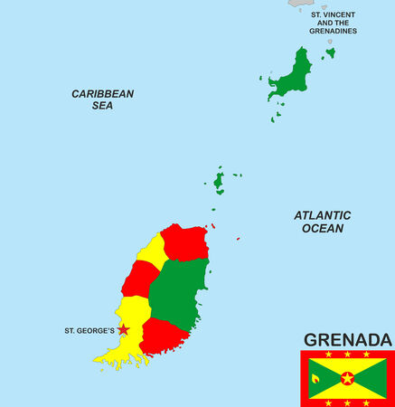 very big size illustration grenada country map with flag の写真素材