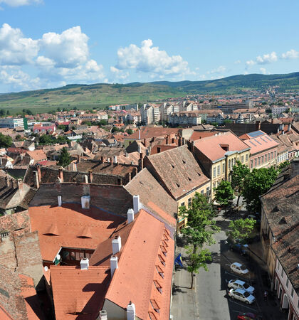 sibiu city romania general view houses roofsのeditorial素材