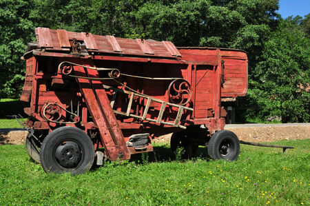 sibiu city romania ethnic museum vintage red thresherの写真素材