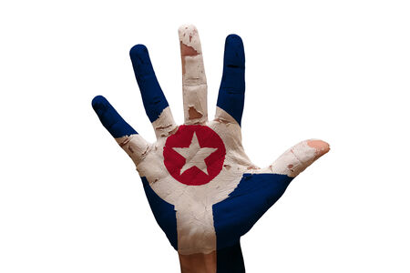 man hand palm painted flag of indianapolisの写真素材