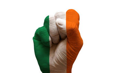 man hand fist painted country flag of irelandの写真素材