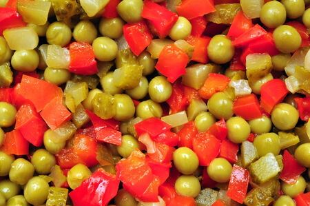 peas and pickles salad hotchpotch food background textureの写真素材