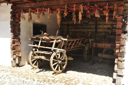 genuine romanian rustic cart museum rural exhibitのeditorial素材