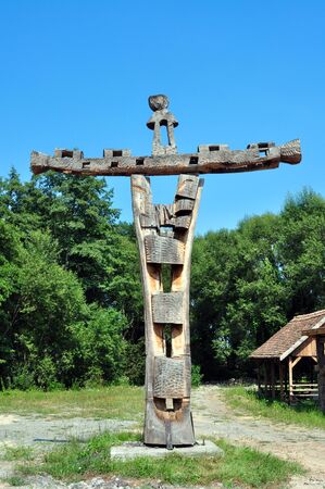 sibiu romania ethno museum wood carved crucifixのeditorial素材