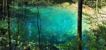 romania national park nera river ochiul bei blue lakeの写真素材