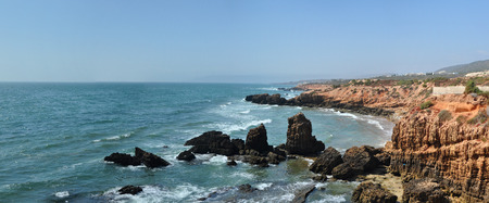 taghazout bay morocco beach and ocean landscape panoramaの写真素材