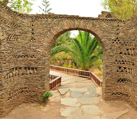 agadir city morocco Olhao Park stone ornamental wall fenceのeditorial素材