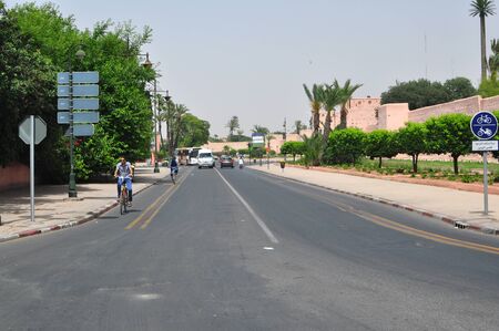 marrakech city morocco street traffic and people editorial 05.06.2015のeditorial素材