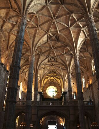 lisbon city portugal Jeronimos Monastery main chapel ceiling landmark architectureのeditorial素材