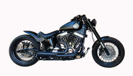 black classical chopper motorcycle isolated over whiteの写真素材