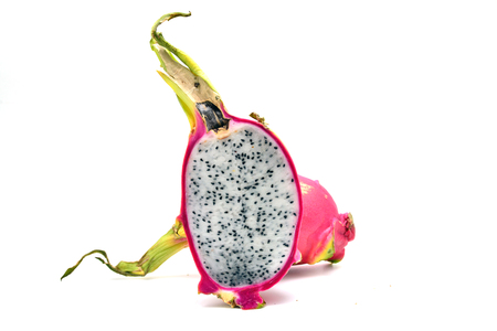 pitaya dragon fruit cross section isolated on white backgroundの写真素材