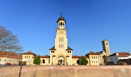 Alba Iulia city Romania The Coronation Orthodox Cathedral and Roman Catholic churchのeditorial素材