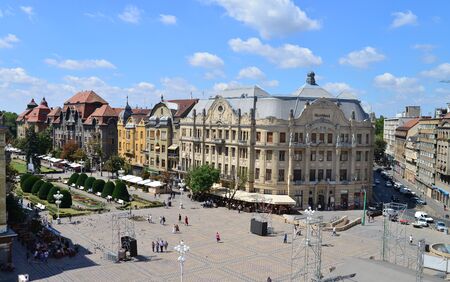 TIMISOARA, ROMANIA - 07.08.2017: Revolution Square or Opera Square landmark architecture