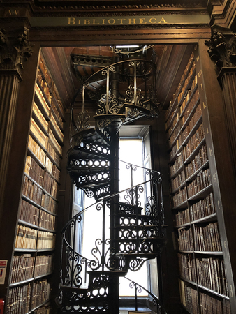 Long Room ladder of trinity college Dublin Republic of Irelandの写真素材