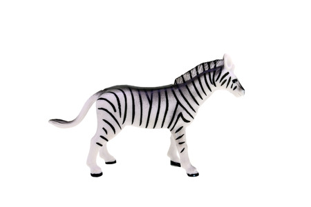 Plastic toy zebra isolated over whiteの写真素材