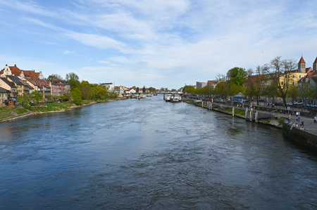Regensburg Germany city landscape landmark architecture and Danube riverの写真素材