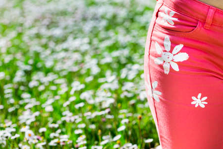 DAISIES PRINTED ON PANTSの写真素材