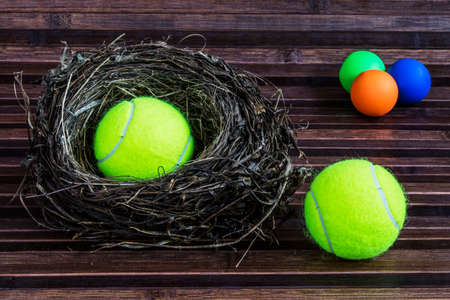 coloful balls in and out of the nest