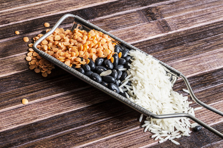 lentilsbeans and rice on grater