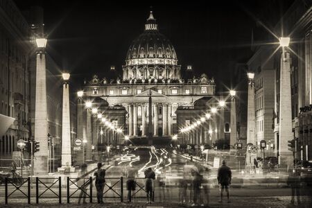 basilic of saint peter in rome by nightの写真素材