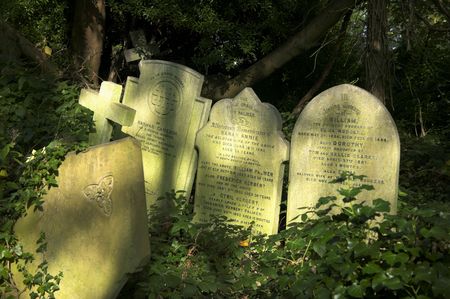 Old tombstones at Highgate Cemetery NW London