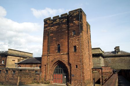 The Agricula Tower is part of the remains of Chester Castle. The Norman fortress stands within the city walls of Chester overlooking the River Deeの写真素材