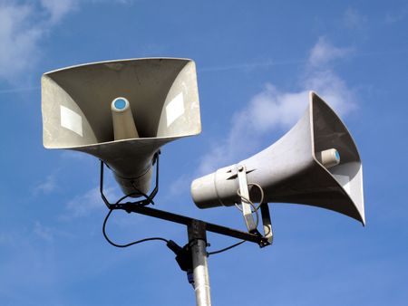 Public address system of two megaphones.