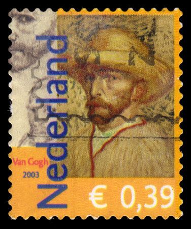 Netherlands postage stamp sheet, showing a self portrait of the famous Dutch post impressionist painter Vincent van Goghのeditorial素材