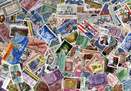A large USA postage stamp collection background 