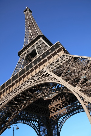 The Eiffel Tower at the Champ-De Mars in Paris, France, which is 300m tall and built in 1889 for the Exposition Universelle on the centenary of the revolutionの写真素材