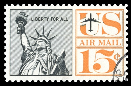 USA  vintage air mail postage stamp showing an engraved image of the Statue of Libertyの写真素材